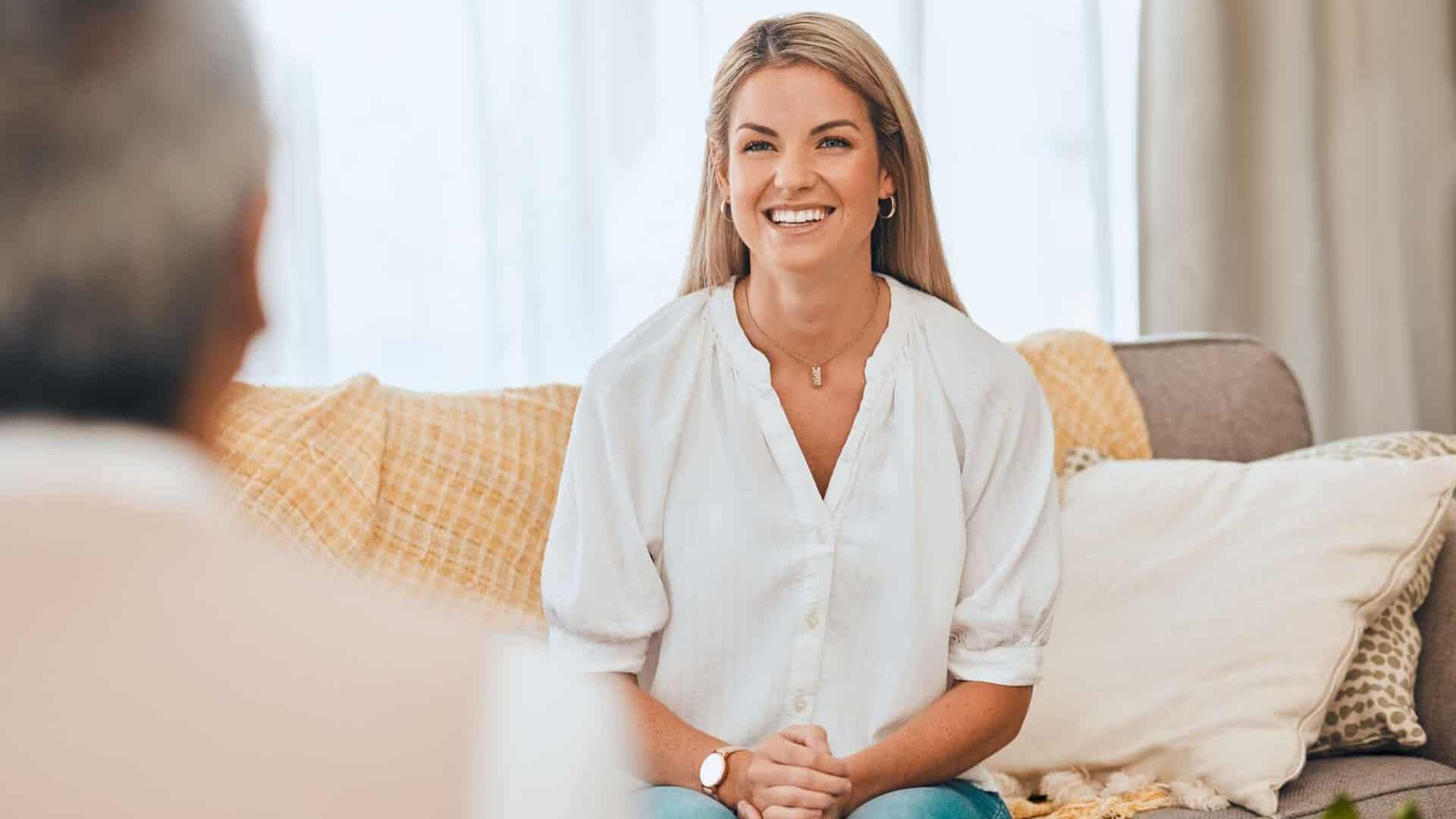 A woman seeks therapy as part of her trauma-informed care in California.