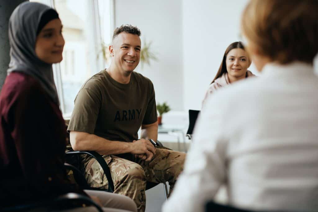 A group therapy session during our rehab for veterans in Californa.
