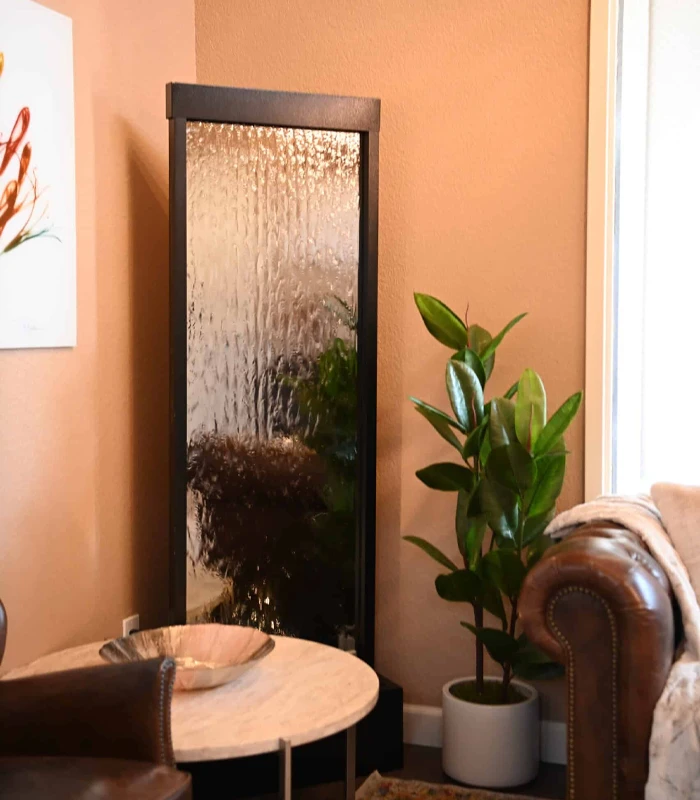 Vertical mirror in the living room.